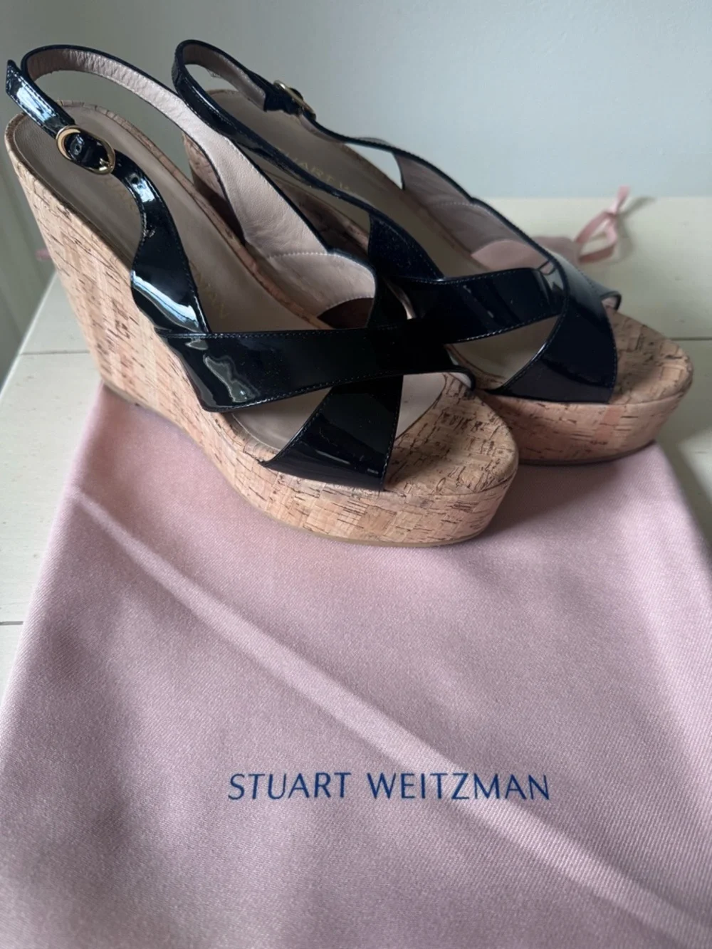 Stuart Weitzman Dayna Black Patent Slingback Sandals-US 7B or 37.5 EU - Picture 2 of 8